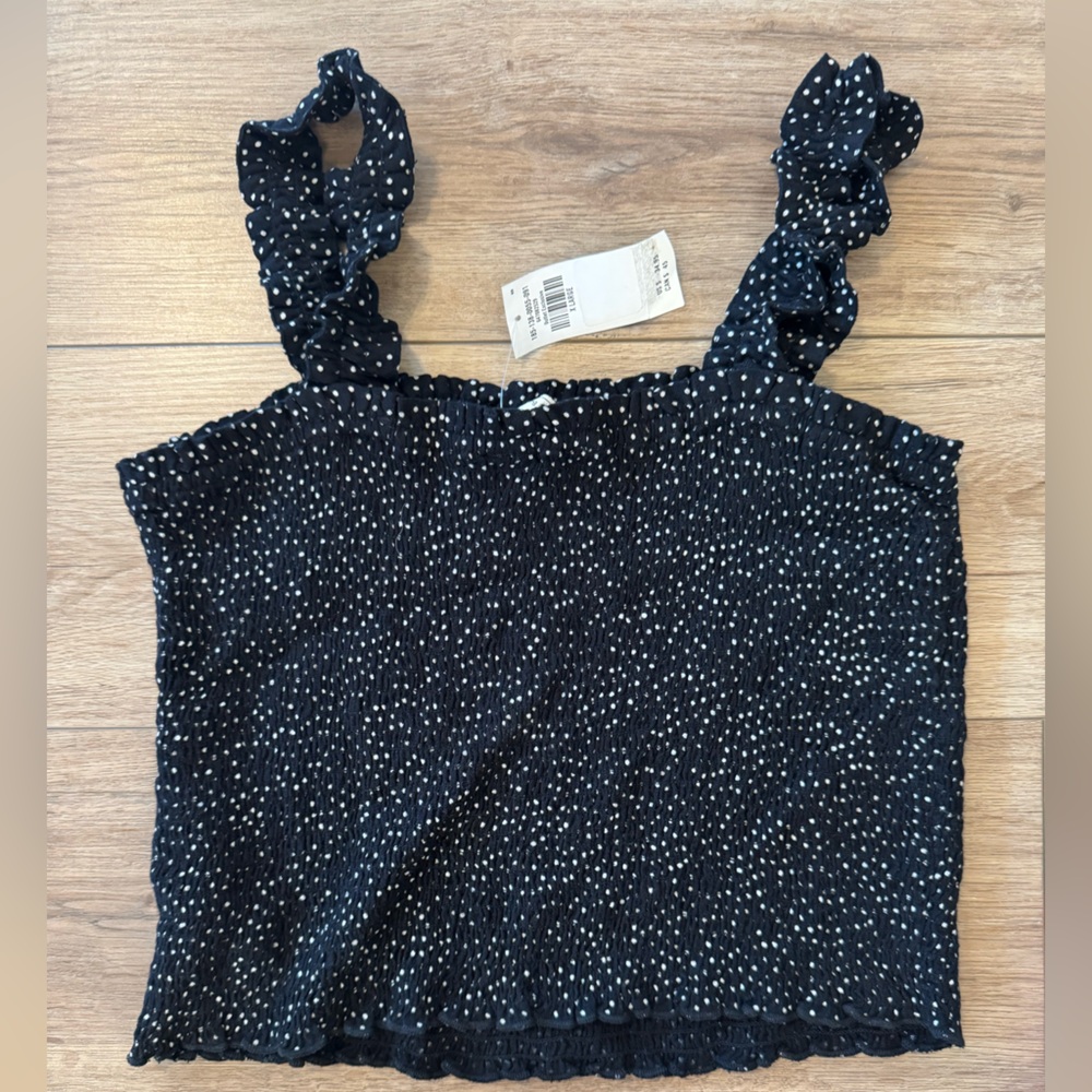Abercrombie & Fitch Black Smocked polka Dot Tank Top NWT XL